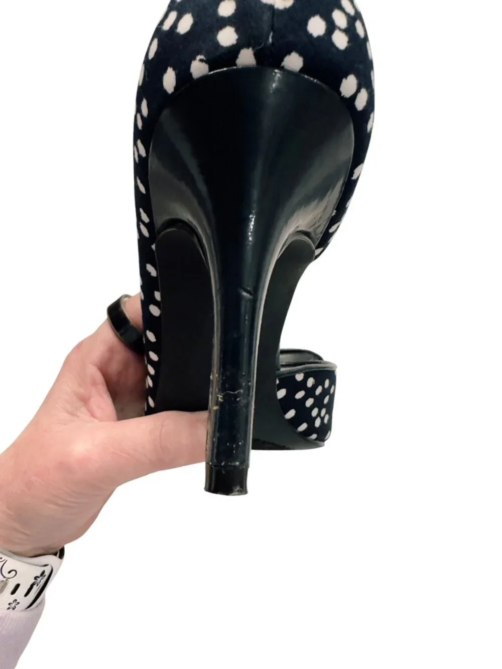 Coach and Four Women's Black White Polka Dot Peep Toe Heels Bow Size 7